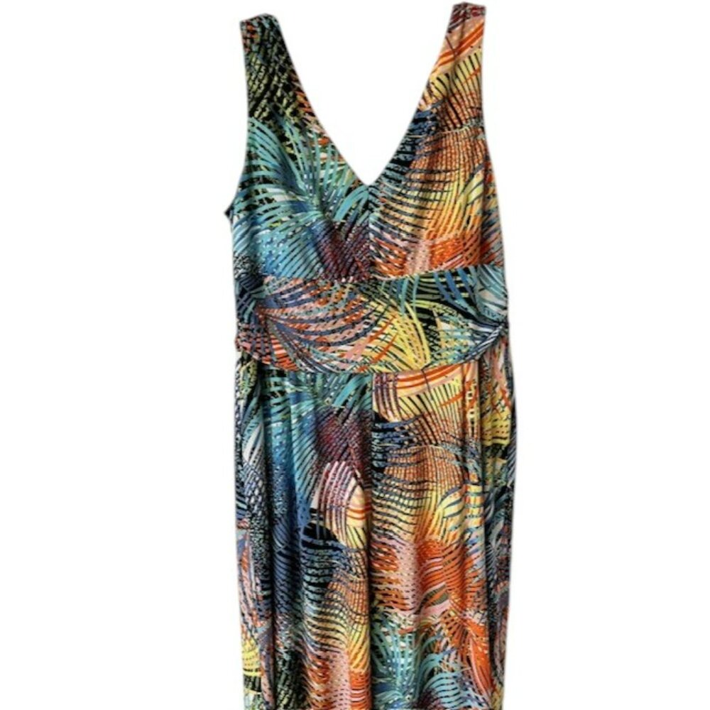Pappagallo Alex Cross Front Wide Leg Flowy Royal Palm Jumpsuit - Multi - XL - Picture 7 of 13